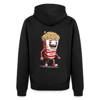 Lustiges Halloween Popcorn Monster Design - Unisex Premium Bio Zip Hoodie - Schwarz - Hinten - Nico (187cm)