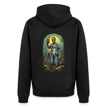 Lustiges Halloween Zombie Bier Retro Party Design - Unisex Premium Bio Zip Hoodie - Schwarz - Hinten - Nico (187cm)