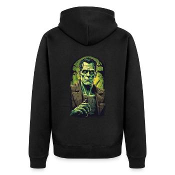 Durstiger Ghul Halloween Bierliebhaber Fun - Unisex Premium Bio Zip Hoodie - Schwarz - Hinten - Nico (187cm)