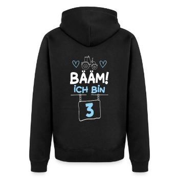 Bääm Ich Bin 3 Traktor - Unisex Premium Bio Zip Hoodie - Schwarz - Hinten - Nico (187cm)