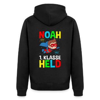 Schoolchild Noah 1st Grade Hero - Unisex Premium Organic Zip Hoodie - black - Back - Nico (187cm)