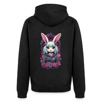 e-Girl Goth Kemonomimi Anime Hasen Aesthetic - Unisex Premium Bio Zip Hoodie - Schwarz - Hinten - Nico (187cm)
