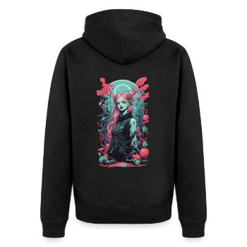 Pastel Gothic Anime E-Girl Streetwear - Unisex Premium Organic Zip Hoodie - black - Back - Nico (187cm)