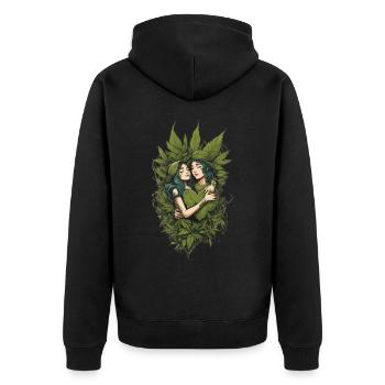 Naturverbundenes Paar Pflanzen Streetwear Design - Unisex Premium Bio Zip Hoodie - Schwarz - Hinten - Nico (187cm)