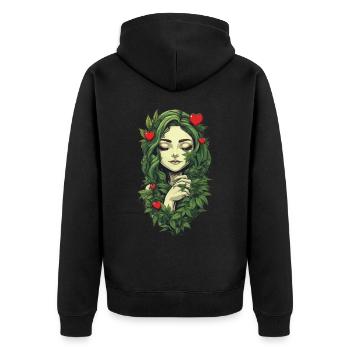 Urban Hanfblatt Pflanzenliebe Pflanzen Herzen - Unisex Premium Bio Zip Hoodie - Schwarz - Hinten - Nico (187cm)