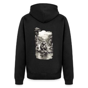 Japanischer Affe in heißer Quelle Vintage Kunst - Unisex Premium Bio Zip Hoodie - Schwarz - Hinten - Nico (187cm)