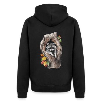 Niedlicher Waschbär in hohlem Baum für einen - Unisex Premium Bio Zip Hoodie - Schwarz - Hinten - Nico (187cm)