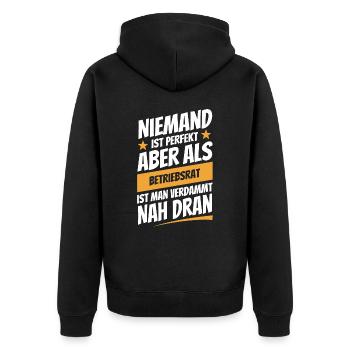 Niemand ist perfekt - Betriebsrat - Spruch - Unisex Premium Bio Zip Hoodie - Schwarz - Hinten - Nico (187cm)