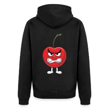 Kirsche - Unisex Premium Bio Zip Hoodie - Schwarz - Hinten - Nico (187cm)