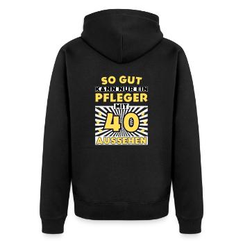 So gut kann nur ein Pfleger mit 40 aussehen - Unisex Premium Bio Zip Hoodie - Schwarz - Hinten - Nico (187cm)