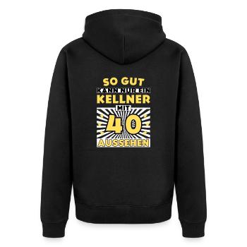 So gut kann nur ein Kellner mit 40 aussehen - Unisex Premium Bio Zip Hoodie - Schwarz - Hinten - Nico (187cm)