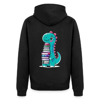 Dinosaurier Buch Lesebücher Bücherwurm Bibliophiler - Unisex Premium Bio Zip Hoodie - Schwarz - Hinten - Nico (187cm)
