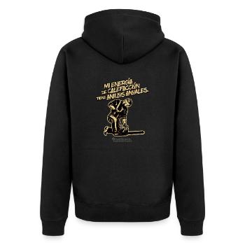 Holzfäller und Spruch auf Spanisch - Unisex Premium Bio Zip Hoodie - Schwarz - Hinten - Nico (187cm)