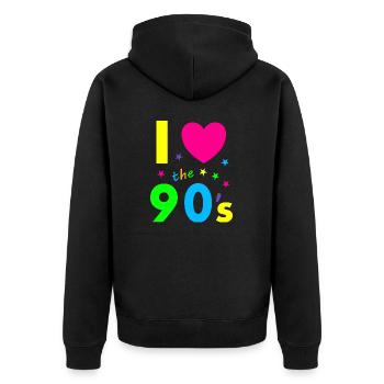I love the 90's - Unisex Premium Bio Zip Hoodie - Schwarz - Hinten - Nico (187cm)