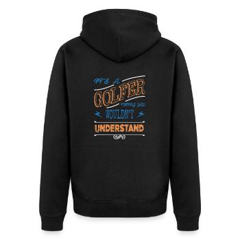 golfjersey funnygolfgift happy fun golf shirt - Unisex Premium Organic Zip Hoodie - black - Back - Nico (187cm)