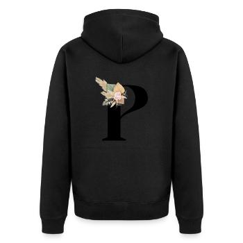 letter P flowery - Unisex Premium Organic Zip Hoodie - black - Back - Nico (187cm)