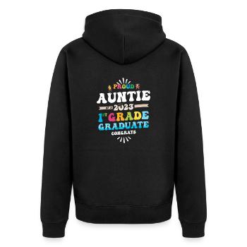 Stolze Tante einer 1. Klasse von 2023 - Unisex Premium Bio Zip Hoodie - Schwarz - Hinten - Nico (187cm)
