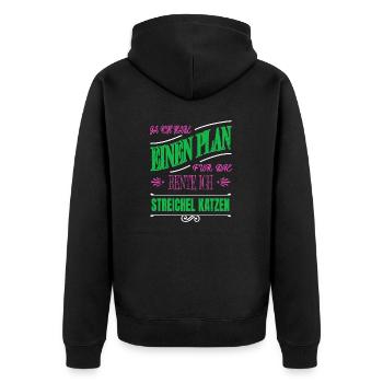 streunerkatze säugetier falbkatze lustiger spruch - Unisex Premium Bio Zip Hoodie - Schwarz - Hinten - Nico (187cm)