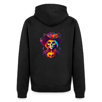 Dessin femme halloween look skull hipster - Veste à capuche bio Premium Unisexe - noir - Dos - Nico (187cm)
