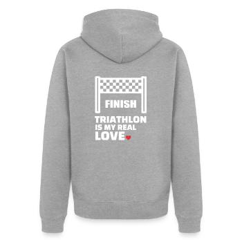 Ich Liebe Triathlon - Unisex Premium Bio Zip Hoodie - Grau meliert - Hinten - Nico (187cm)