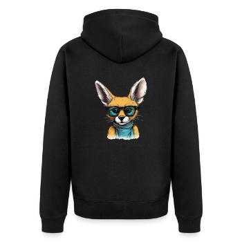 Roro der Fennek - Unisex Premium Bio Zip Hoodie - Schwarz - Hinten - Nico (187cm)