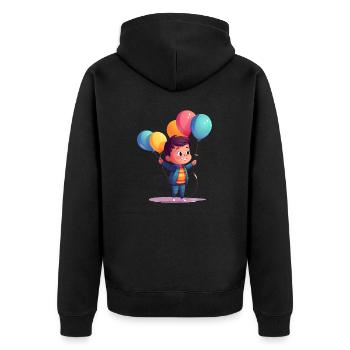 Enfant joyeux avec des ballons colorés - Veste à capuche bio Premium Unisexe - noir - Dos - Nico (187cm)