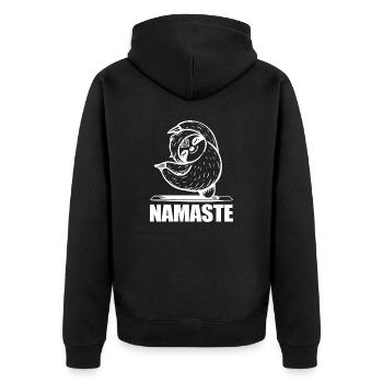 Yoga Faultier Namaste - Unisex Premium Bio Zip Hoodie - Schwarz - Hinten - Nico (187cm)