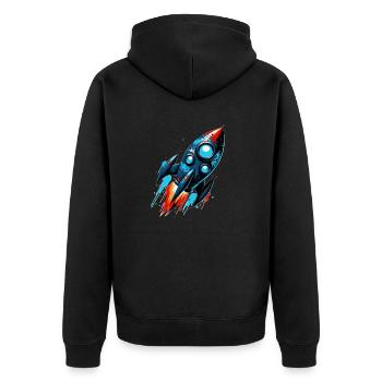 Raketenmann Raketenstart - Unisex Premium Bio Zip Hoodie - Schwarz - Hinten - Nico (187cm)