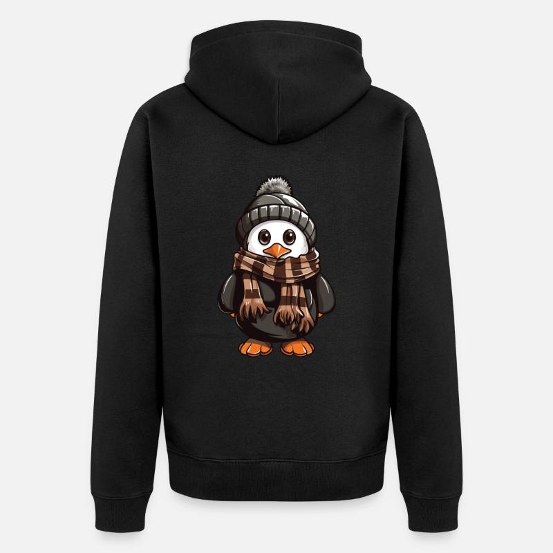 Pingouin mignon hiver bande dessinée - Veste à capuche bio Premium Unisexe - noir