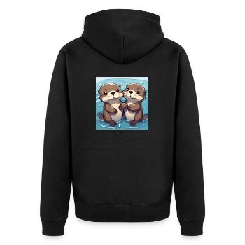 Otter Pärchen - Unisex Premium Bio Zip Hoodie - Schwarz - Hinten - Nico (187cm)
