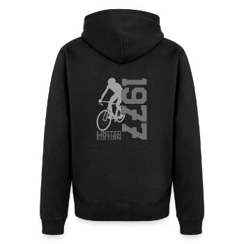 1977 Limited Edition - Retro Rennrad - Unisex Premium Bio Zip Hoodie - Schwarz - Hinten - Nico (187cm)