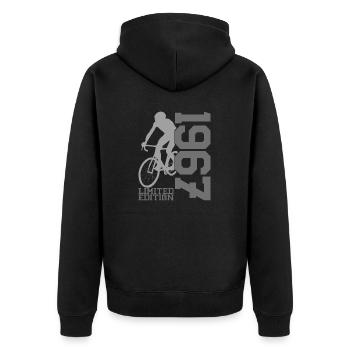 1967 Limited Edition - Pedalhelden Shirt - Unisex Premium Bio Zip Hoodie - Schwarz - Hinten - Nico (187cm)
