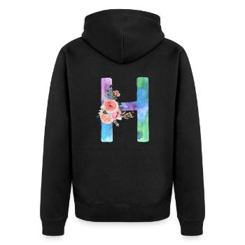 Lettre H watercolor - Veste à capuche bio Premium Unisexe - noir - Dos - Nico (187cm)