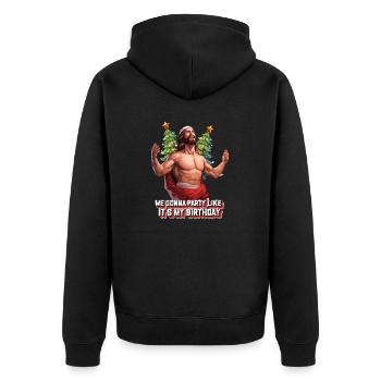 We gonna party like its my birthday Krasser Jesus - Unisex Premium Bio Zip Hoodie - Schwarz - Hinten - Nico (187cm)