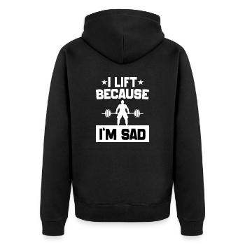 I Lift Because I'm Sad workout Joke motivation gym - Veste à capuche bio Premium Unisexe - noir - Dos - Nico (187cm)