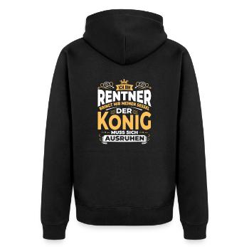 Rentner-König: Thronzeit! - Unisex Premium Bio Zip Hoodie - Schwarz - Hinten - Nico (187cm)