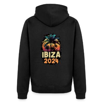 Ibiza 2024 Urlaub Spruch - Unisex Premium Bio Zip Hoodie - Schwarz - Hinten - Nico (187cm)