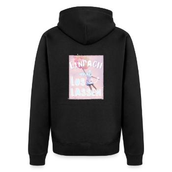 Einfach mal loslassen! Motivationsspruch Neubeginn - Unisex Premium Bio Zip Hoodie - Schwarz - Hinten - Nico (187cm)