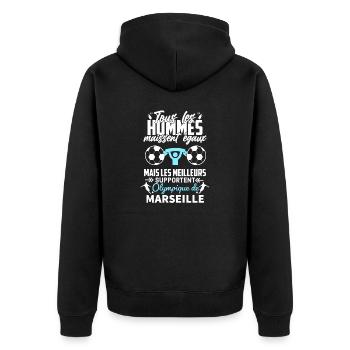 Supporter équipe de Marseille football - Veste à capuche bio Premium Unisexe - noir - Dos - Nico (187cm)