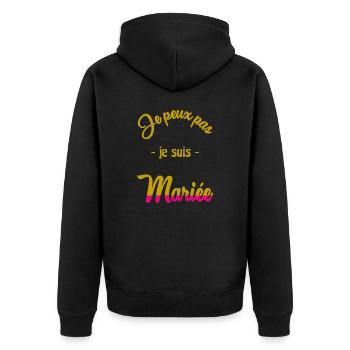 ICH KANN NICHT, ICH BIN VERHEIRATET - Unisex Premium Bio Zip Hoodie - Schwarz - Hinten - Nico (187cm)