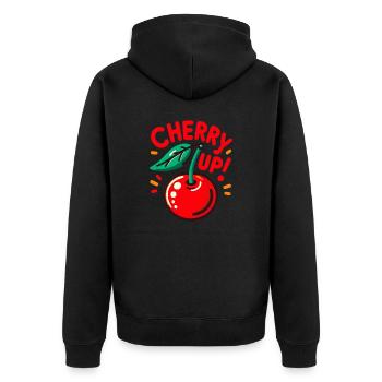 Cherry Up - Unisex Premium Organic Zip Hoodie - black - Back - Nico (187cm)