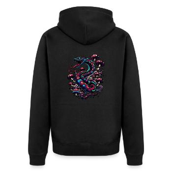 Psychedelische Schlange mit Pilzen - Unisex Premium Bio Zip Hoodie - Schwarz - Hinten - Nico (187cm)