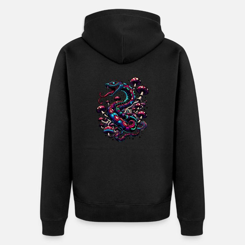 Serpent psychédélique aux champignons - Veste à capuche bio Premium Unisexe - noir