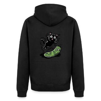 Scared Cat and Cucumber - Unisex Premium Organic Zip Hoodie - black - Back - Nico (187cm)