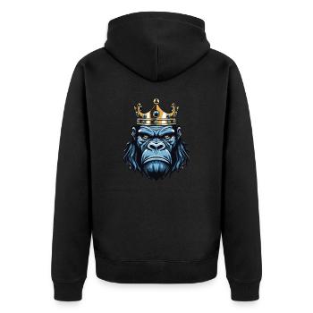 Gorilla Krone - Unisex Premium Bio Zip Hoodie - Schwarz - Hinten - Nico (187cm)