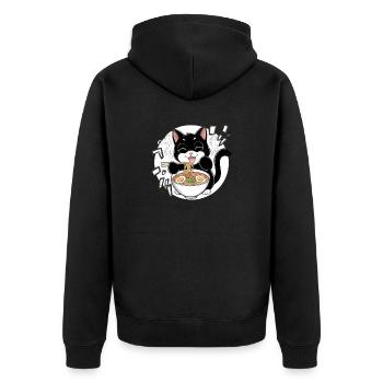 Cat Ramen Noodle Japanese Anime Manga Ramen Kawaii - Unisex Premium Bio Zip Hoodie - Schwarz - Hinten - Nico (187cm)