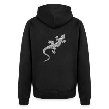 Die weiße Eidechse - Unisex Premium Bio Zip Hoodie - Schwarz - Hinten - Nico (187cm)