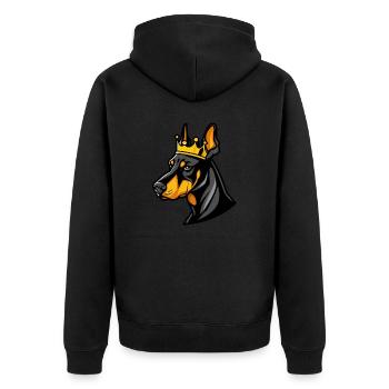 Dobermann Hund Cartoon Krone - Unisex Premium Bio Zip Hoodie - Schwarz - Hinten - Nico (187cm)