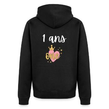 1. 1 year. 1st ANNIVERSARY. 1 YEAR ANNIVERSARY ANNIVERSARY. ANNI - Unisex Premium Organic Zip Hoodie - black - Back - Nico (187cm)