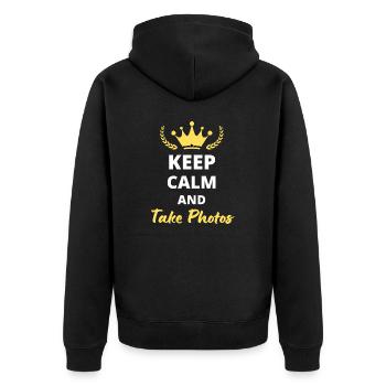 T-Shirt "Keep Calm and Take Photos" - Fotos - Unisex Premium Bio Zip Hoodie - Schwarz - Hinten - Nico (187cm)